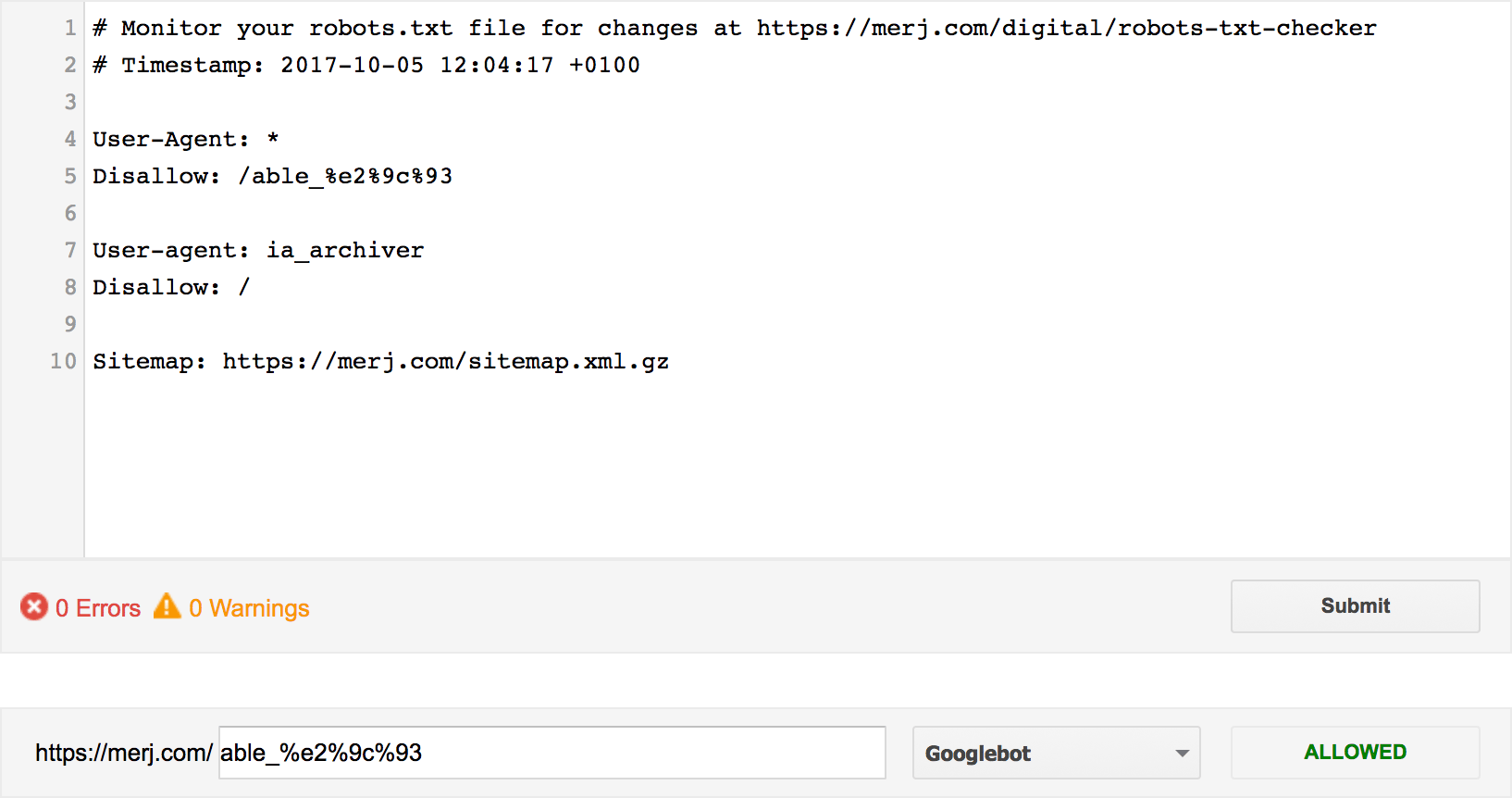 CGI.escape example of the Robots.txt tester