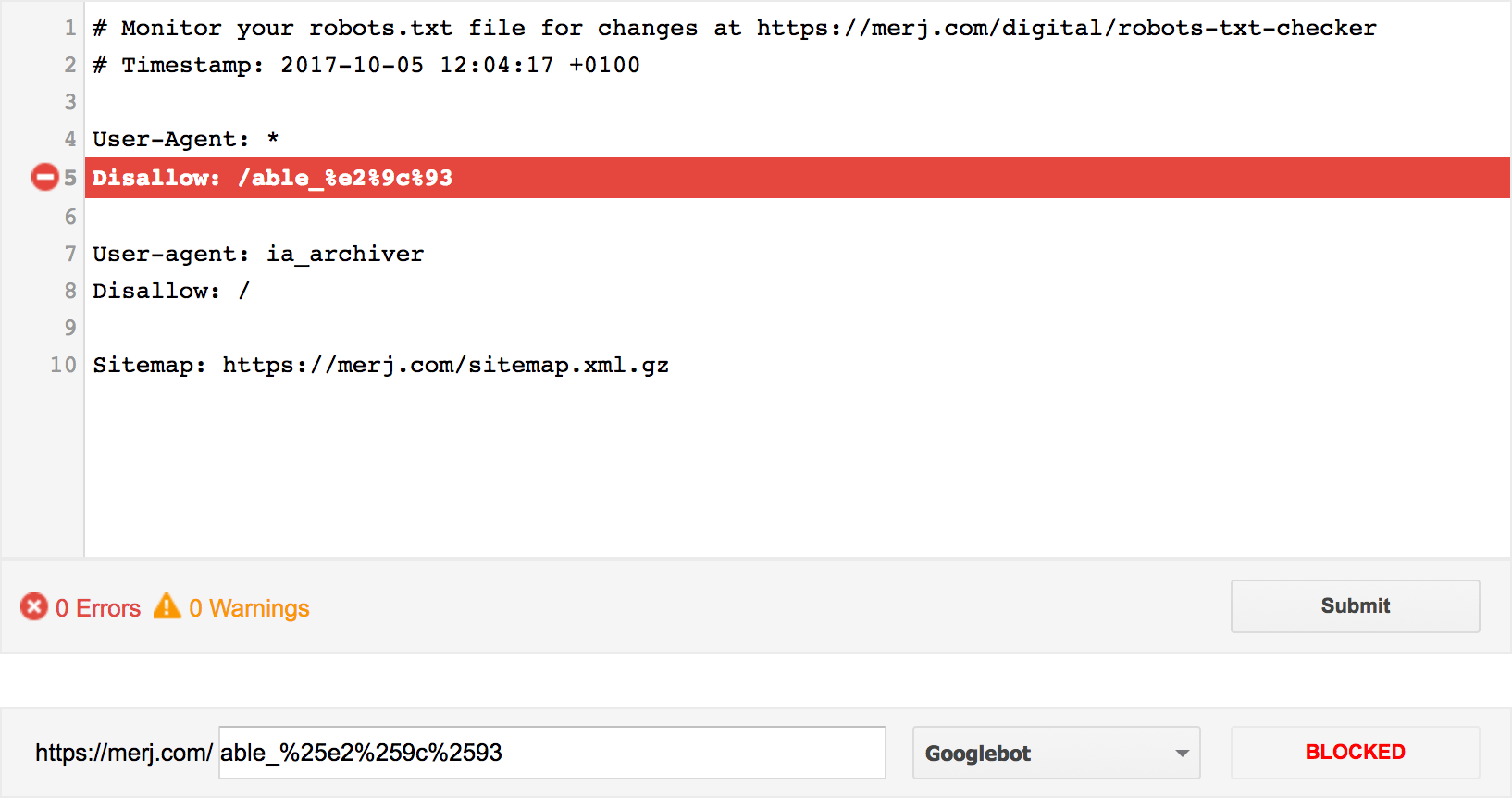 Example of a blocked resource with double percentage-encoding.