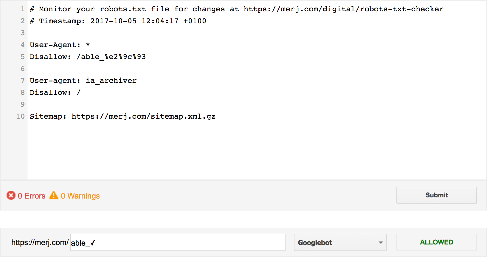 Example screenshot of the UTF-8 Encoding being "Allowed"