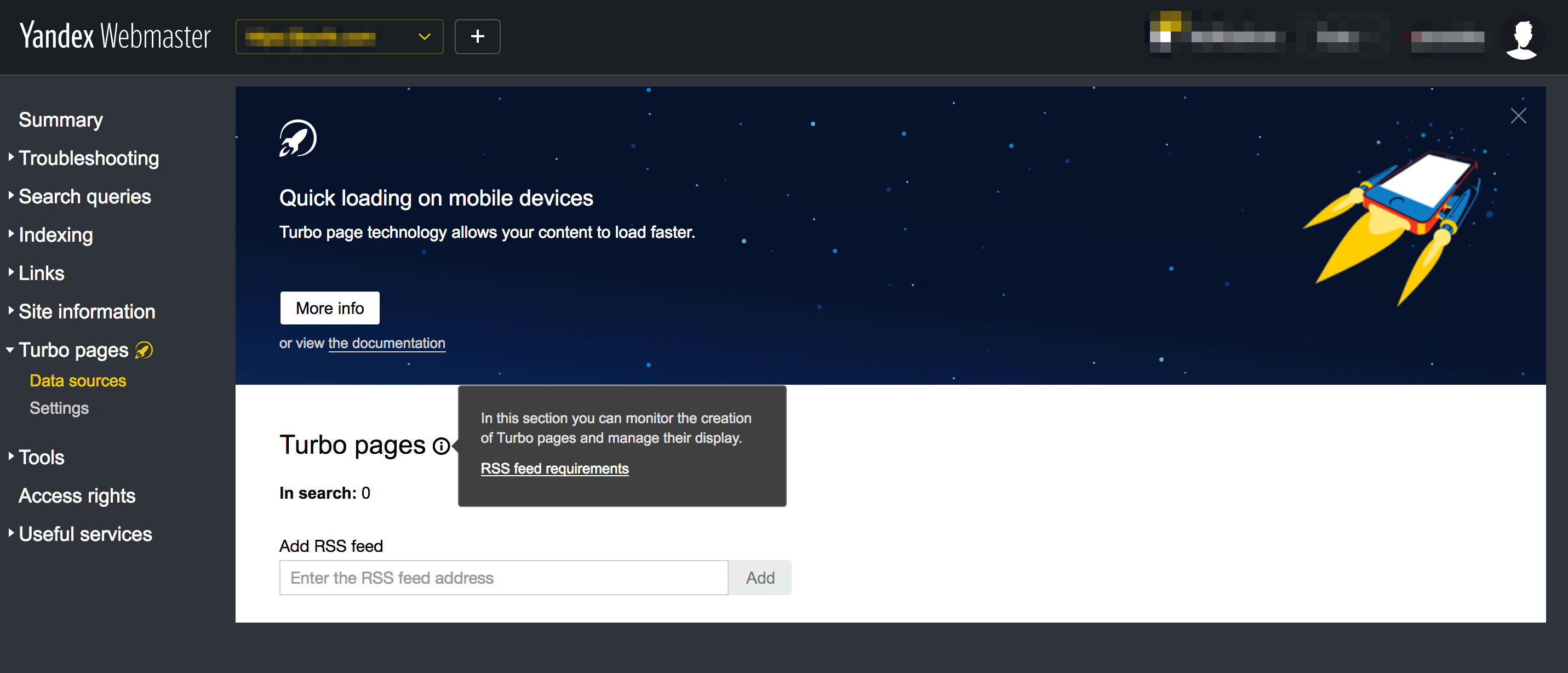 Yandex Turbo pages in Yandex Webmaster Tools